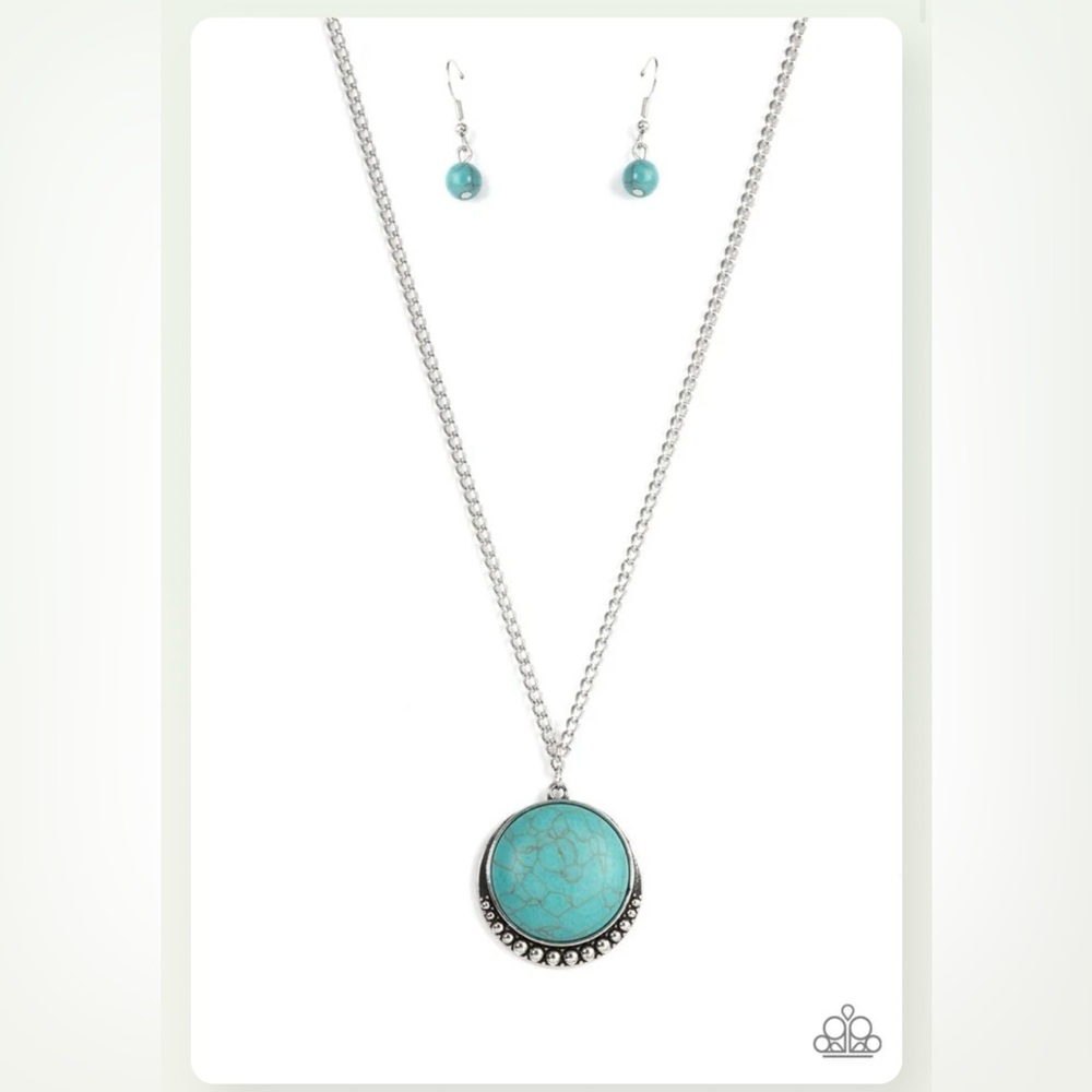 New Paparazzi Mojave Moon blue necklace, earrings turquoise, silver